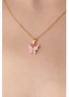 Mey İthalat® Gold Pembe Renk Kelebek Figür Kadın Kolye