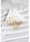 Mey İthalat® Gold Renk Yıldızlı Set 6 Çift Kadın Küpe Seti