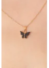 Mey İthalat® Gold Siyah Renk Kelebek Figür Kadın Kolye