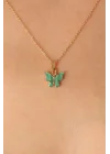 Mey İthalat® Gold Yeşil Renk Kelebek Figür Kadın Kolye