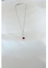Mey İthalat® Gümüş Kaplama Kırmızı Gül Figürlü Kadın Kolye