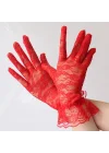 Mey İthalat® Güpürlü Bilek Boyu Kırmızı Dantel Eldiven Yetişkin