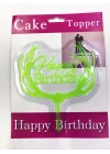 Mey İthalat® Happy Birthday Yazılı Yeşil Dallı Pasta Kek Çubuğu