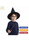 Mey İthalat® Çocuk Seti (Siyah Keçe Şapka, Asa, Gözlük)