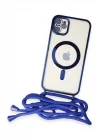 Mey İthalat®  iPhone 11 Kılıf Divo Lazer Askılı Magsafe Kapak - Mavi