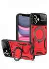 Mey İthalat®  iPhone 11 Kılıf Joy Lens Standlı Kapak - Kırmızı