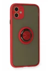 Mey İthalat®  iPhone 11 Kılıf Montreal Yüzüklü Silikon Kapak - Kırmızı