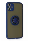 Mey İthalat®  iPhone 11 Kılıf Montreal Yüzüklü Silikon Kapak - Lacivert