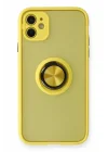 Mey İthalat®  iPhone 11 Kılıf Montreal Yüzüklü Silikon Kapak - Sarı