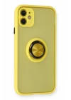 Mey İthalat®  iPhone 11 Kılıf Montreal Yüzüklü Silikon Kapak - Sarı