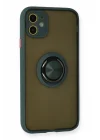 Mey İthalat®  iPhone 11 Kılıf Montreal Yüzüklü Silikon Kapak - Yeşil