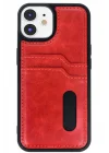 Mey İthalat®   iPhone 11 Kılıf Sara Kartvizitli Deri Kılıf - Kırmızı