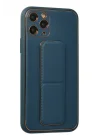 Mey İthalat®  iPhone 11 Pro Kılıf Coco Deri Standlı Kapak - Mavi