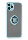 Mey İthalat®  iPhone 11 Pro Kılıf Montreal Yüzüklü Silikon Kapak - Buz Mavi