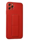 Mey İthalat®  iPhone 11 Pro Max Kılıf Coco Deri Standlı Kapak - Kırmızı