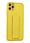 Mey İthalat®  iPhone 11 Pro Max Kılıf Coco Deri Standlı Kapak - Sarı