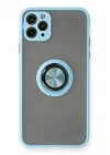 Mey İthalat®  iPhone 11 Pro Max Kılıf Montreal Yüzüklü Silikon Kapak - Buz Mavi