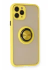 Mey İthalat®  iPhone 11 Pro Max Kılıf Montreal Yüzüklü Silikon Kapak - Sarı