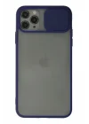 Mey İthalat®   iPhone 11 Pro Max Kılıf Palm Buzlu Kamera Sürgülü Silikon - Lacivert