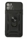 Mey İthalat®  iPhone 11 Pro Max Kılıf Pars Lens Yüzüklü Silikon - Siyah