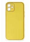 Mey İthalat®   iPhone 12 Kılıf Coco Deri Silikon Kapak - Sarı