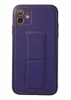 Mey İthalat®   iPhone 12 Kılıf Coco Deri Standlı Kapak - Mor