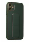 Mey İthalat®  iPhone 12 Kılıf Coco Deri Standlı Kapak - Yeşil