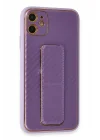 Mey İthalat®  iPhone 12 Kılıf Coco Karbon Standlı Kapak - Mor