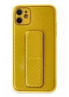 Mey İthalat®  iPhone 12 Kılıf Coco Karbon Standlı Kapak - Sarı