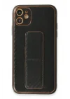 Mey İthalat®  iPhone 12 Kılıf Coco Karbon Standlı Kapak - Siyah