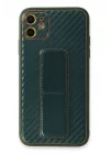 Mey İthalat®  iPhone 12 Kılıf Coco Karbon Standlı Kapak - Yeşil