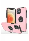 Mey İthalat®  iPhone 12 Kılıf Elit Yüzüklü Kapak - Pembe