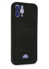 Mey İthalat®  iPhone 12 Kılıf Kelvin Kartvizitli Silikon - Siyah