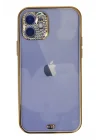 Mey İthalat®   iPhone 12 Kılıf Liva Taşlı Silikon - Mor