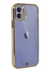 Mey İthalat®   iPhone 12 Kılıf Liva Taşlı Silikon - Mor