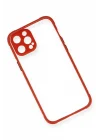 Mey İthalat®  iPhone 12 Kılıf Miami Şeffaf Silikon - Kırmızı