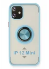 Mey İthalat®  iPhone 12 Kılıf Montreal Yüzüklü Silikon Kapak - Buz Mavi