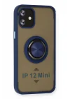 Mey İthalat®  iPhone 12 Kılıf Montreal Yüzüklü Silikon Kapak - Lacivert