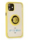 Mey İthalat®  iPhone 12 Kılıf Montreal Yüzüklü Silikon Kapak - Sarı