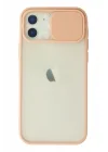 Mey İthalat®  iPhone 12 Kılıf Palm Buzlu Kamera Sürgülü Silikon - Pembe