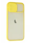 Mey İthalat®  iPhone 12 Kılıf Palm Buzlu Kamera Sürgülü Silikon - Sarı