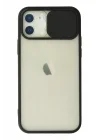 Mey İthalat®  iPhone 12 Kılıf Palm Buzlu Kamera Sürgülü Silikon - Siyah