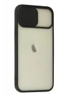 Mey İthalat®  iPhone 12 Kılıf Palm Buzlu Kamera Sürgülü Silikon - Siyah