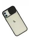 Mey İthalat®  iPhone 12 Kılıf Palm Buzlu Kamera Sürgülü Silikon - Siyah