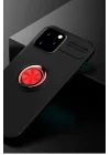 Mey İthalat®   iPhone 12 Kılıf Range Yüzüklü Silikon - Siyah-Kırmızı