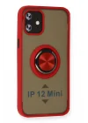 Mey İthalat®  iPhone 12 Mini Kılıf Montreal Yüzüklü Silikon Kapak - Kırmızı