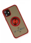 Mey İthalat®  iPhone 12 Mini Kılıf Montreal Yüzüklü Silikon Kapak - Kırmızı