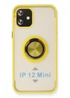 Mey İthalat®  iPhone 12 Mini Kılıf Montreal Yüzüklü Silikon Kapak - Sarı