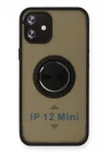 Mey İthalat®  iPhone 12 Mini Kılıf Montreal Yüzüklü Silikon Kapak - Siyah