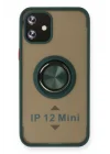 Mey İthalat®  iPhone 12 Mini Kılıf Montreal Yüzüklü Silikon Kapak - Yeşil